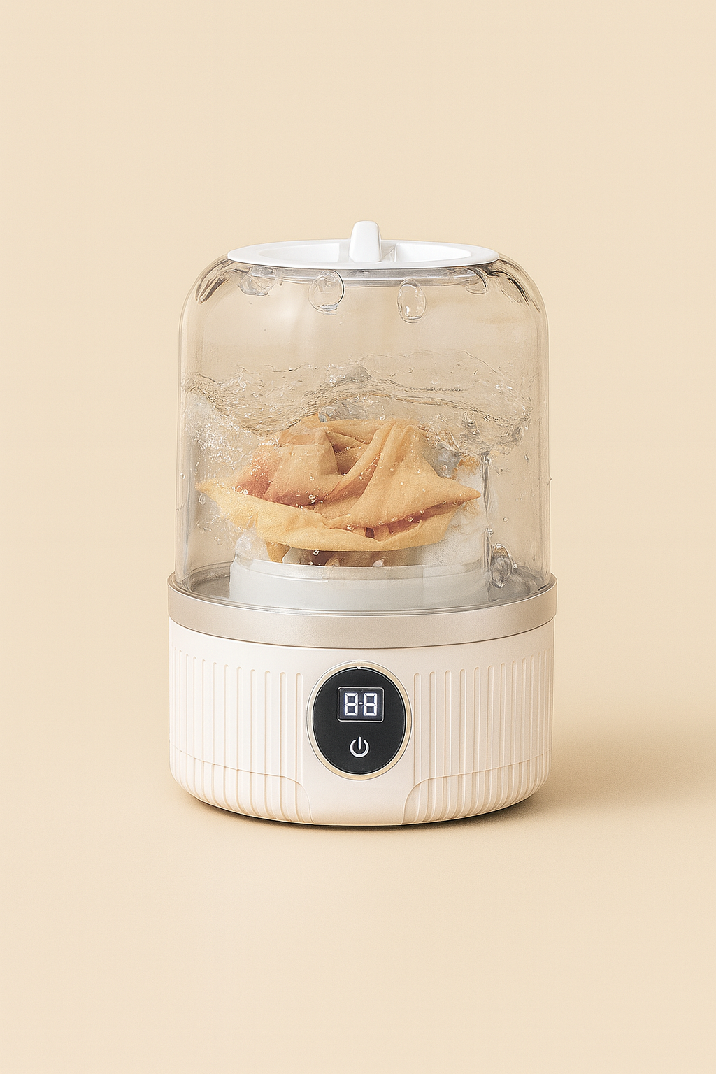 ThiccFitts portable underwear washer with transparent lid washing delicate underwear in a compact mini laundry machine.